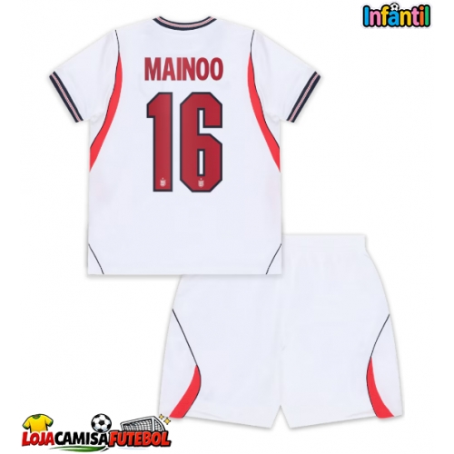Camisa de Futebol Inglaterra Kobbie Mainoo #16 Equipamento Principal Infantil Mundo 2026 Manga Curta (+ Calças curtas)